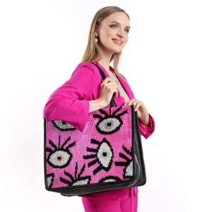 Abby Pink Eye Pattern Women Large Tote Bag