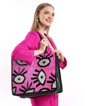 Abby Pink Eye Pattern Women Large Tote Bag