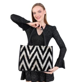 Ltzel Black Chevron Women Medium Tote Bag