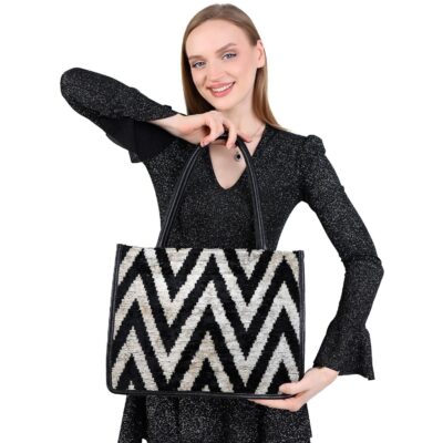 Ltzel Black Chevron Women Medium Tote Bag