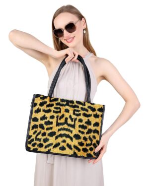 Priscilla Black Leopard Pattern Women Medium Tote Bag