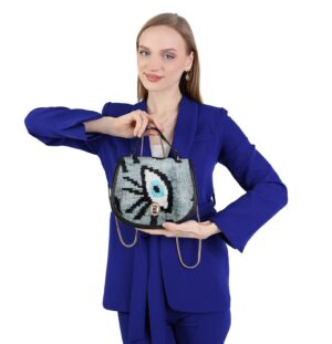 Imelda Grey Eye Pattern Women Crossbody Bag