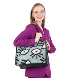 Juliette Grey Eye Pattern Women Medium Tote Bag