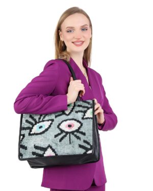 Juliette Grey Eye Pattern Women Medium Tote Bag