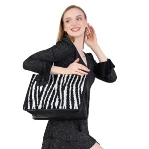 Zahara Black Zebra Print Women Medium Tote Bag