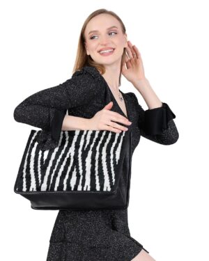 Zahara Black Zebra Print Women Medium Tote Bag