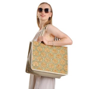 Leona Beige Round Pattern Women Large Tote Bag