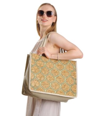 Leona Beige Round Pattern Women Large Tote Bag