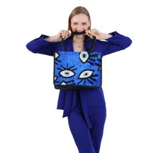 Fabia Light Blue Eye Pattern Women Medium Tote Bag