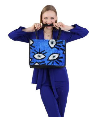 Fabia Light Blue Eye Pattern Women Medium Tote Bag