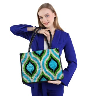 Fia Green Blue Ikat Pattern Women Medium Tote Bag