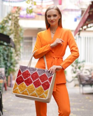 Rachel Cream Diamond Pattern Women Large Tote Bag