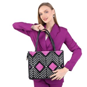 Kamila Black Pink Diamond Pattern Women Medium Tote Bag