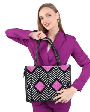 Kamila Black Pink Diamond Pattern Women Medium Tote Bag
