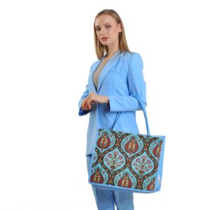 Siobhan Blue Patterned Women Large Tote Bag