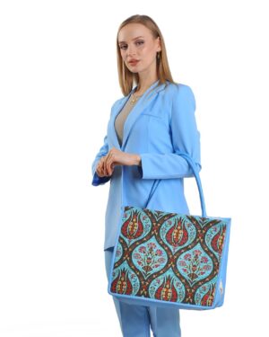 Siobhan Blue Patterned Women Large Tote Bag