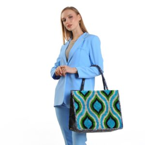 Yvonne Blue Green Teardrop Pattern Women Large Tote Bag