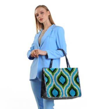 Yvonne Blue Green Teardrop Pattern Women Large Tote Bag