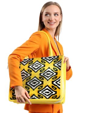 Angela Yellow Tile Pattern Women Large Tote Bag