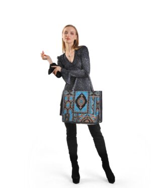 Charly Blue Patterned Women Large Tote Bag