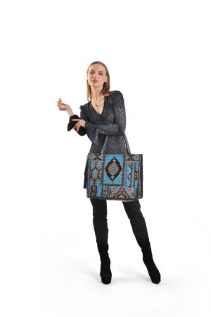 Charly Blue Patterned Women Large Tote Bag