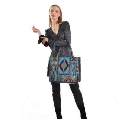 Charly Blue Patterned Women Large Tote Bag