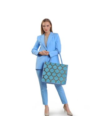 Ciara Turquoise Round Pattern Women Large Tote Bag