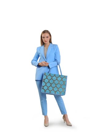 Ciara Turquoise Round Pattern Women Large Tote Bag