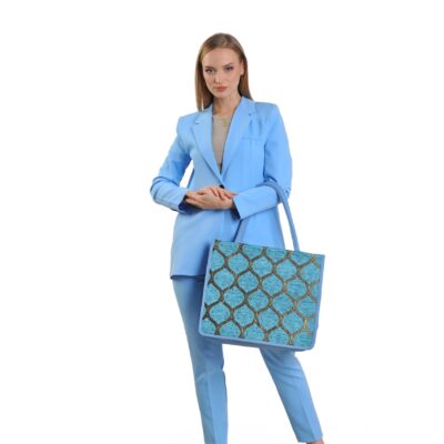 Ciara Turquoise Round Pattern Women Large Tote Bag