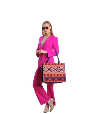 Clodagh Purple Red Patterned Women Large Tote Bag