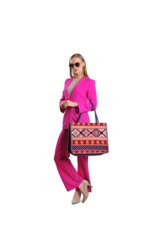 Clodagh Purple Red Patterned Women Large Tote Bag