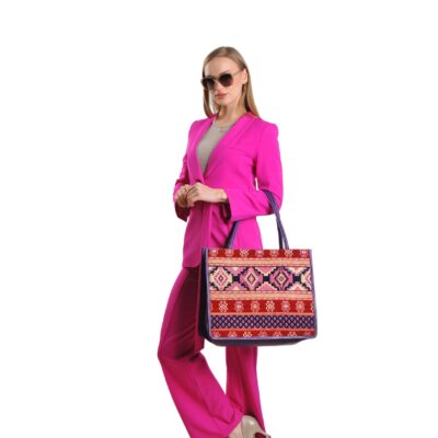 Clodagh Purple Red Patterned Women Large Tote Bag