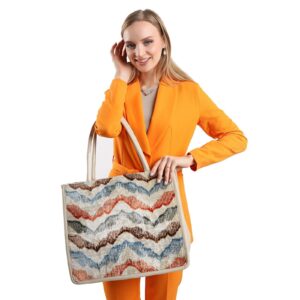 Colleen Beige Chevron Pattern Women Large Tote Bag
