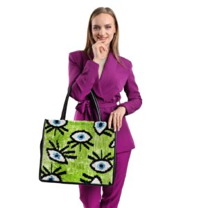 Debra Pistachio Green Eye Pattern Women Large Tote Bag