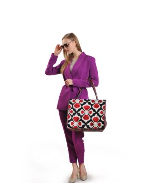 Elif Red Clover Pattern Women Large Tote Bag