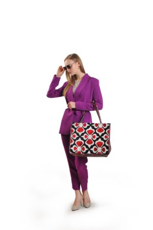 Elif Red Clover Pattern Women Large Tote Bag