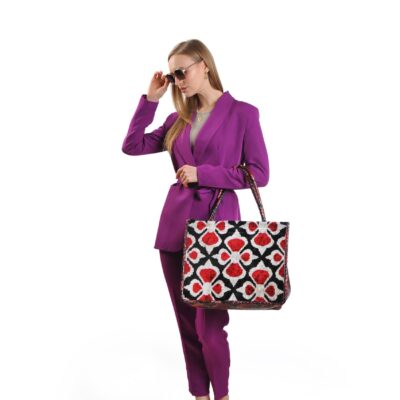 Elif Red Clover Pattern Women Large Tote Bag