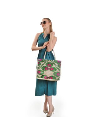 Gemma Green Leaf Pattern Women Large Tote Bag