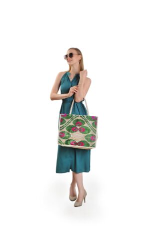 Gemma Green Leaf Pattern Women Large Tote Bag