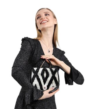 Hazel Black Striped Women Crossbody Bag