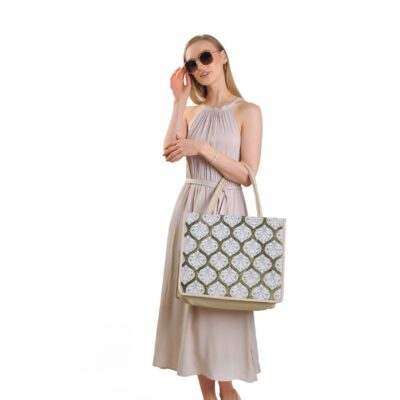 Kate White Round Pattern Women Large Tote Bag