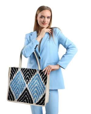 Lena Beige Ikat Women Large Tote Bag