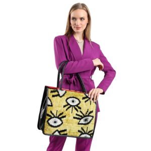 Lorna Yellow Eye Pattern Women Large Tote Bag