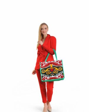 Lorraine Turqoise Patterned Women Large Tote Bag