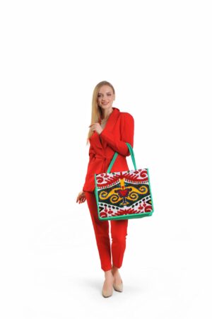 Lorraine Turqoise Patterned Women Large Tote Bag