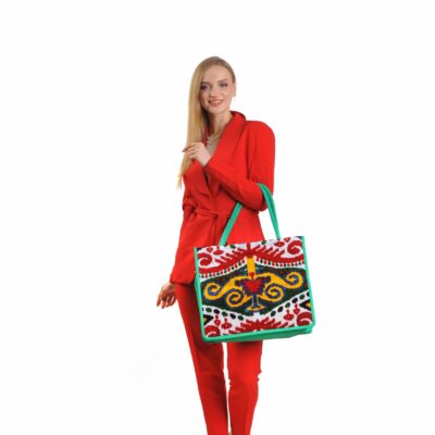 Lorraine Turqoise Patterned Women Large Tote Bag