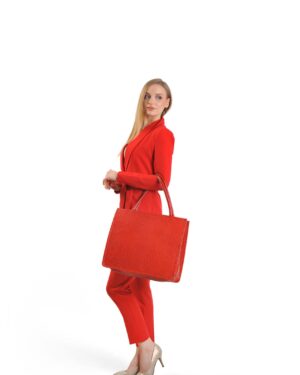 Louise Red Leather Women Large Tote Bag