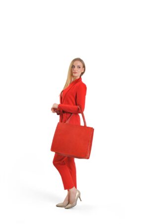 Louise Red Leather Women Large Tote Bag