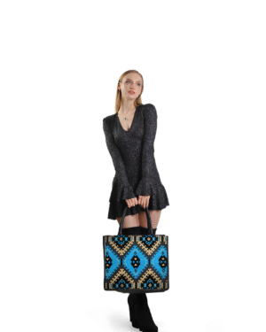 Lucy Blue Leather Women Large Tote Bag