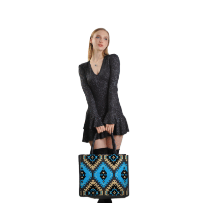 Lucy Blue Leather Women Large Tote Bag